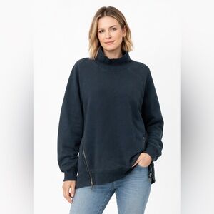 Athleta Cozy Karma Pullover Sweatshirt Green XS P Soft Mock Neck